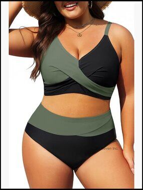 Plus Size High Waisted Bikini Set with Tummy Control